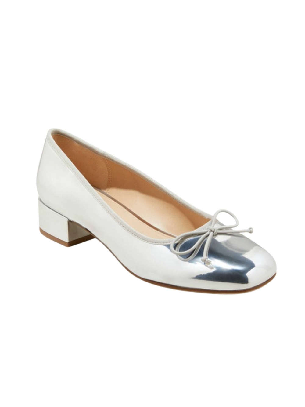 Silver Metallic Ballet Pumps Cap Toe Block Heel Flats Size 7.5